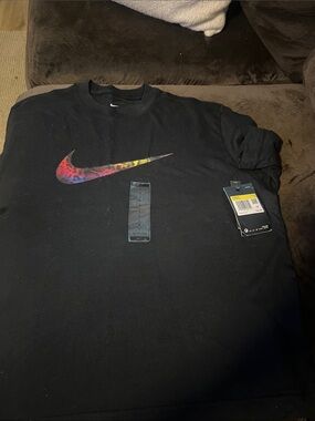Nike Black Short Sleeve Tee with Multicolor Swoosh